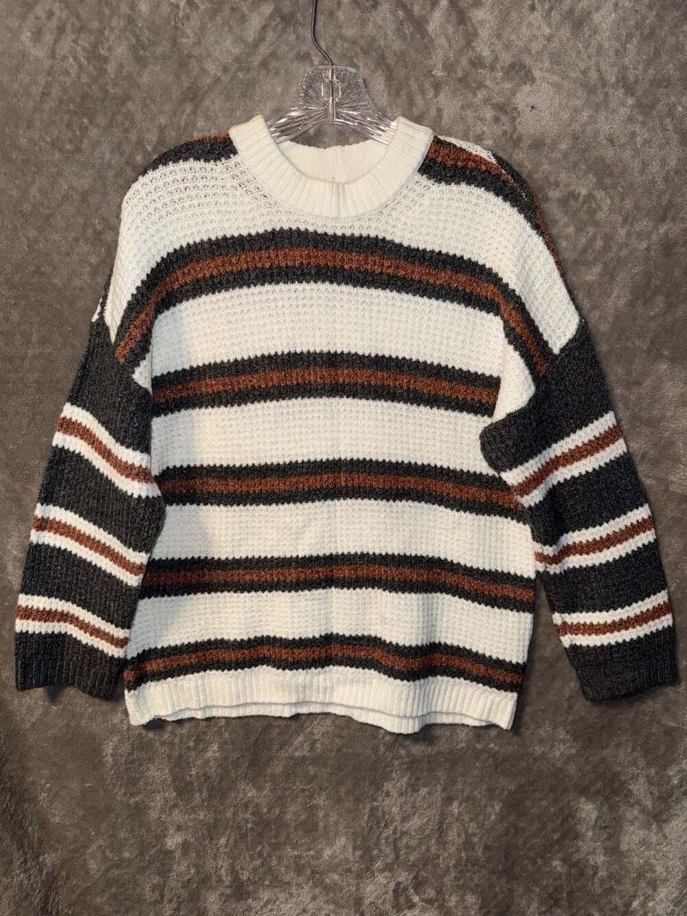 American Eagle Outfitters Crew Neck Waffle Knit Striped Sweater